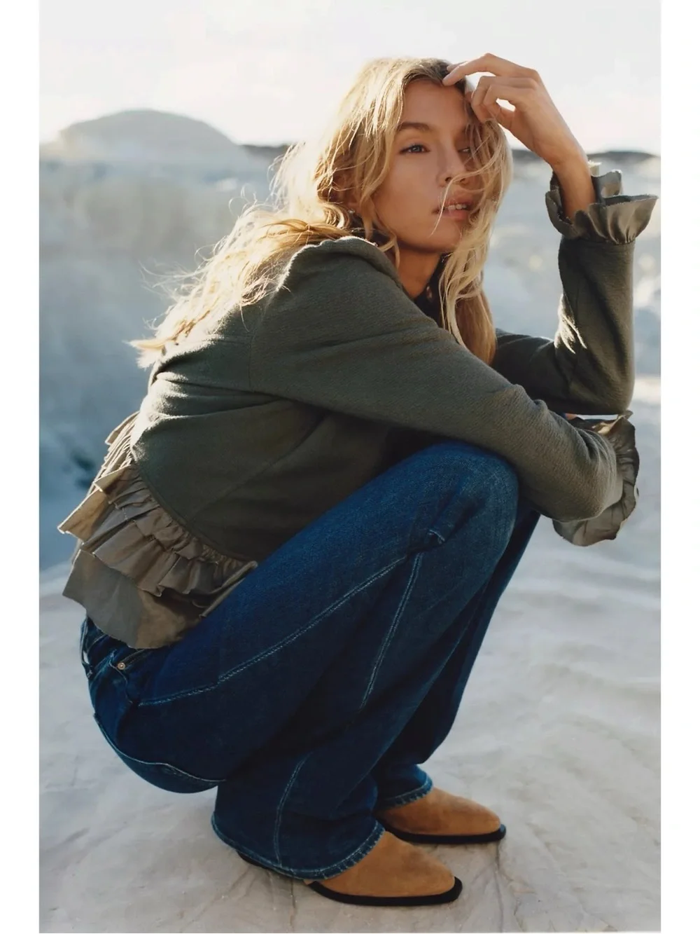 Anthropologie Curved Ruffle Military Cardigan Top Jacket Army Green Large NWT - Picture 4 of 16